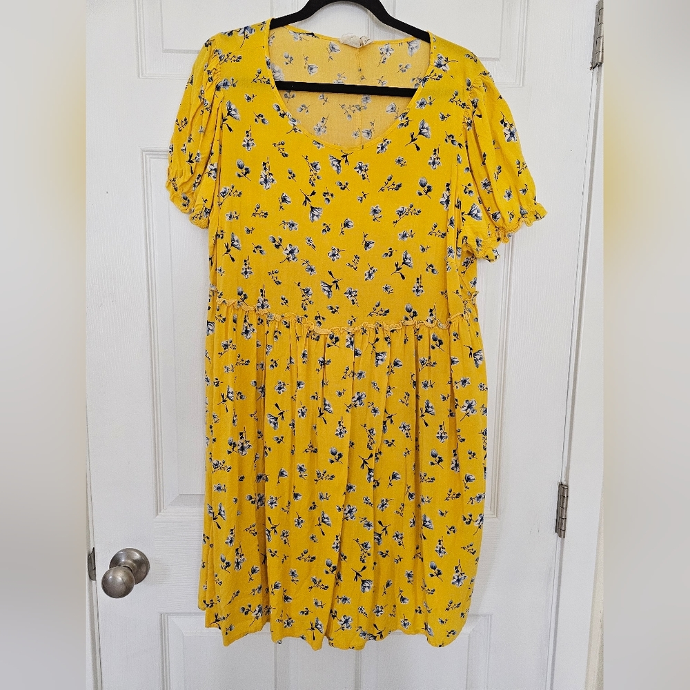 Yellow Floral Flowy Dress 2x